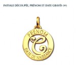 Pendentif, initiale découpée, gravure prénom et date, or jaune 18 carats, Rey-Coquais, bijoutier, joaillier, Lyon