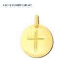 Croix bombée gravée, croix or jaune 18 carats, bijoutier, joaillier, Rey-Coquais, Lyon