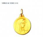 Vierge au voile, médaille religieuse, médaille de baptême en or jaune 18 carats, Rey-Coquais, Lyon