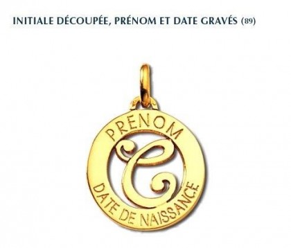 Pendentif, initiale découpée, gravure prénom et date, or jaune 18 carats, Rey-Coquais, bijoutier, joaillier, Lyon