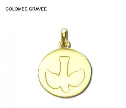 Colombe gravée, médaille symbolique, médaille de baptême, or 18 carats, bijoutier, joaillier, Rey-Coquais, Lyon