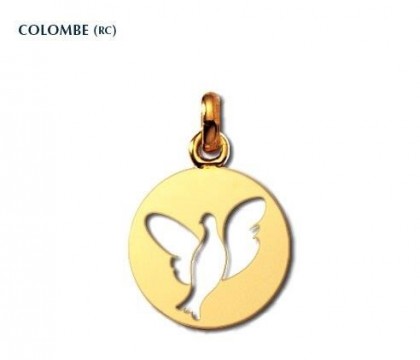 Colombe R.C., médaille symbolique, médaille de baptême, or jaune 18 carats, bijoutier, joaillier, Rey-Coquais, Lyon