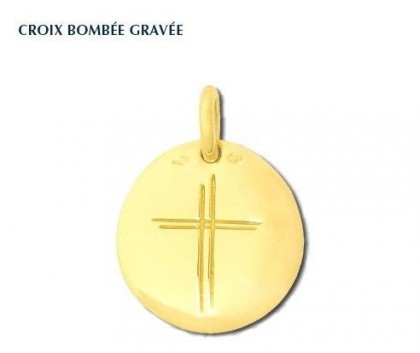 Croix bombée gravée, croix or jaune 18 carats, bijoutier, joaillier, Rey-Coquais, Lyon