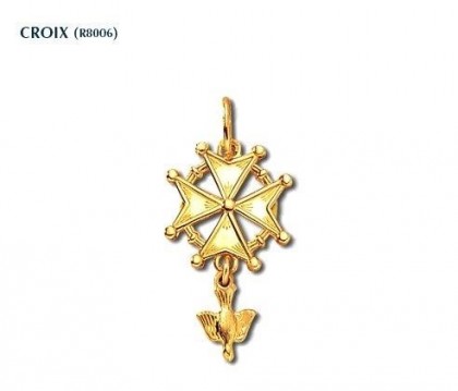 Croix huguenote, or jaune 750/1000ème,  36x22mm,  bijoutier joaillier, Rey-Coquais Lyon