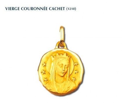 Vierge couronnée cachet, médaille or jaune 18 carats,médaille de baptême, bijoutier, joaillier, Rey-Coquais