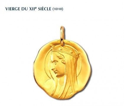 Vierge du XIIème siècle, médaille de baptême, médaille religieuse, or 18 carats, bijoutier, joaillier, Rey-Coquais, Lyon