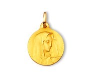 Vierge au voile, médaille religieuse, médaille de baptême en or jaune 18 carats, Rey-Coquais, Lyon