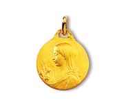 Vierge au chignon, médaille de baptême, médaille or jaune 18 carats, Rey-Coquais